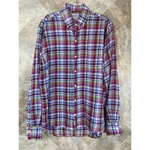 Ledbury Shirt Men's Medium Plaid Classic Fit Long Sleeve Button Down‎ 100% Linen